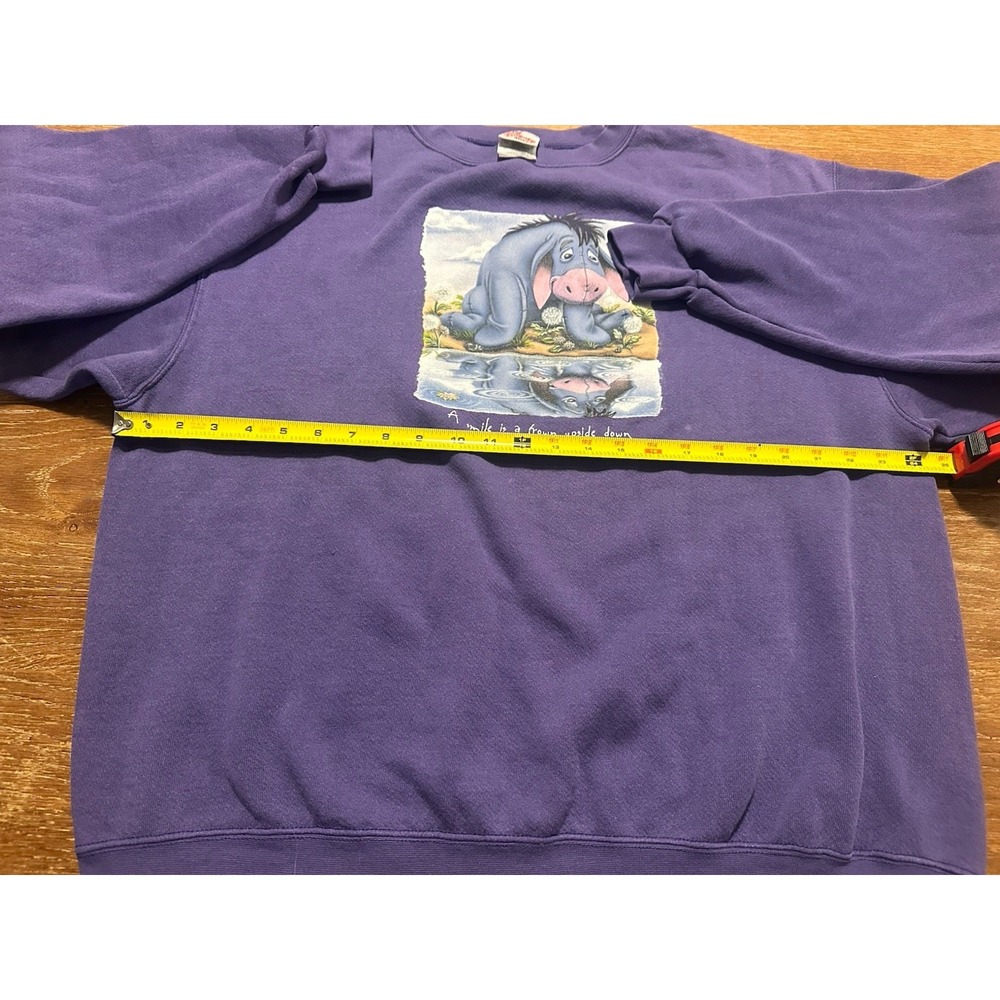 VTG Disney Store Eeyore Sweatshirt Size XL Purple Smile is a Frown Upside Down - Picture 6 of 9